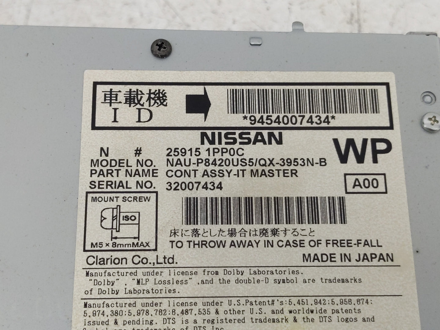 2013 Infiniti Qx56 Radio AM FM Cd Player Receiver Replacement P/N:25915 1PP0C Fits Fits 2014 OEM Used Auto Parts - Oemusedau