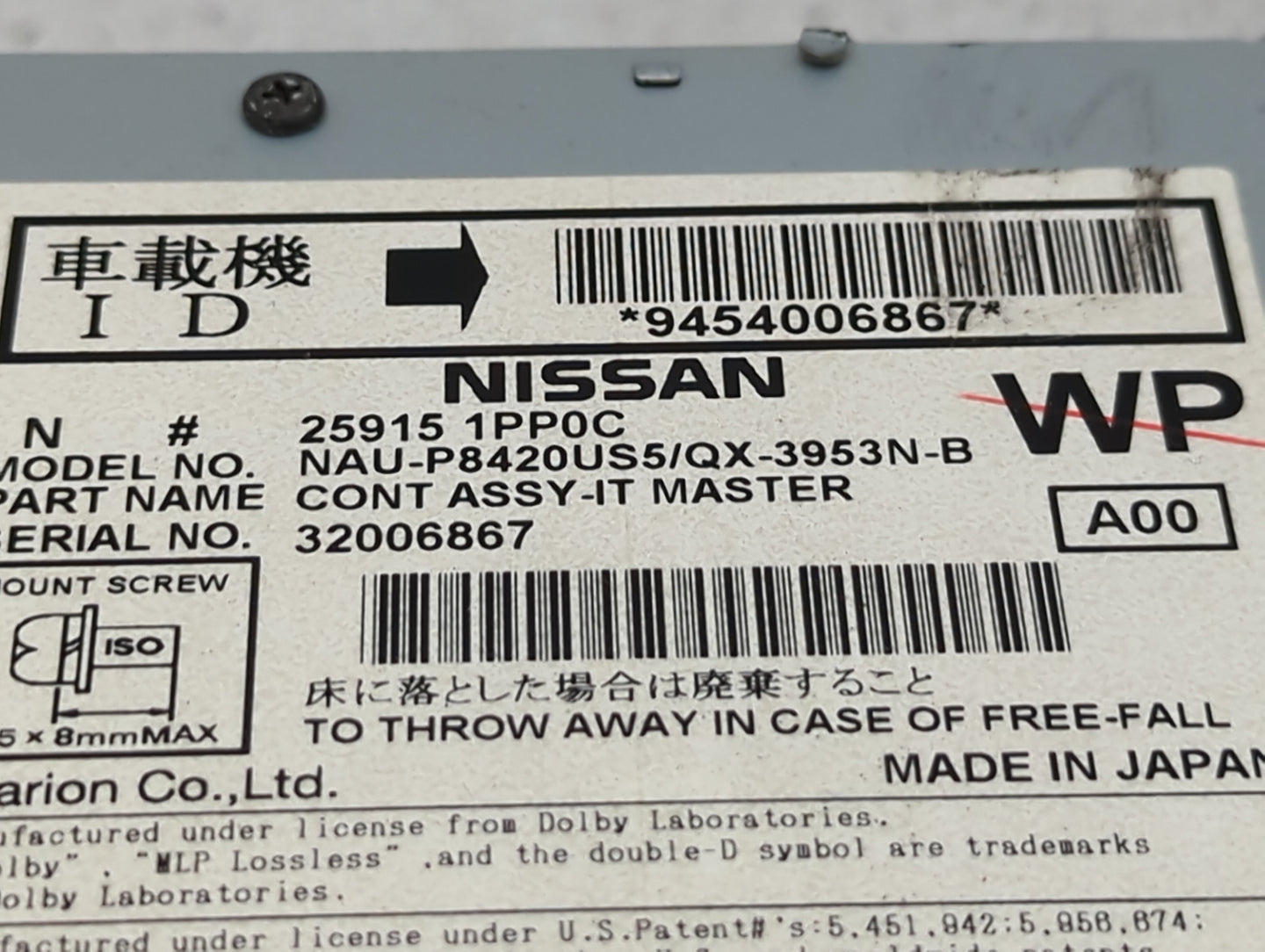 2013 Infiniti Qx56 Radio AM FM Cd Player Receiver Replacement P/N:25915 1PP0C Fits Fits 2014 OEM Used Auto Parts - Oemusedau