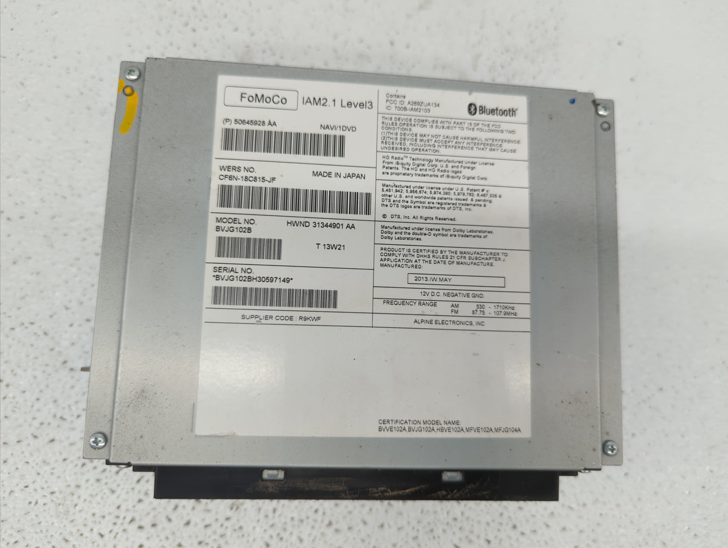 2012-2013 Jaguar Xf Radio AM FM Cd Player Receiver Replacement P/N:CF6N-18C815-AD Fits Fits 2012 2013 OEM Used Auto Parts - 