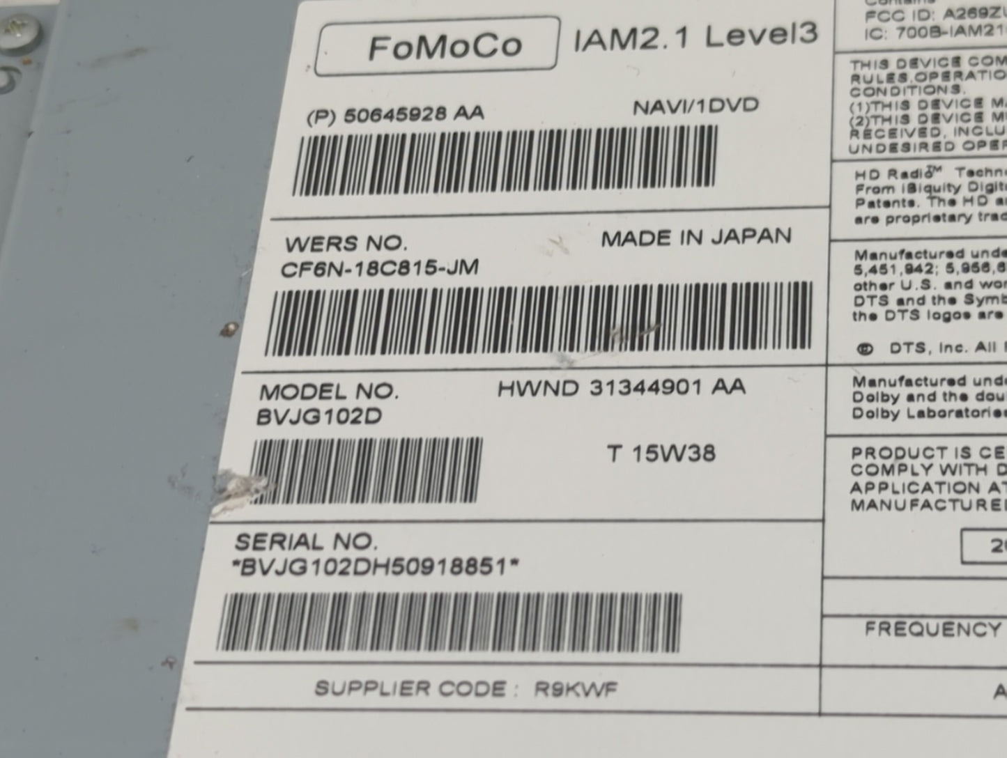 2013 Jaguar Xj Radio AM FM Cd Player Receiver Replacement P/N:BVJG102D CF6N-18C815-JM, 50645928AA, HWND31344901AA, A269Z1 Fi