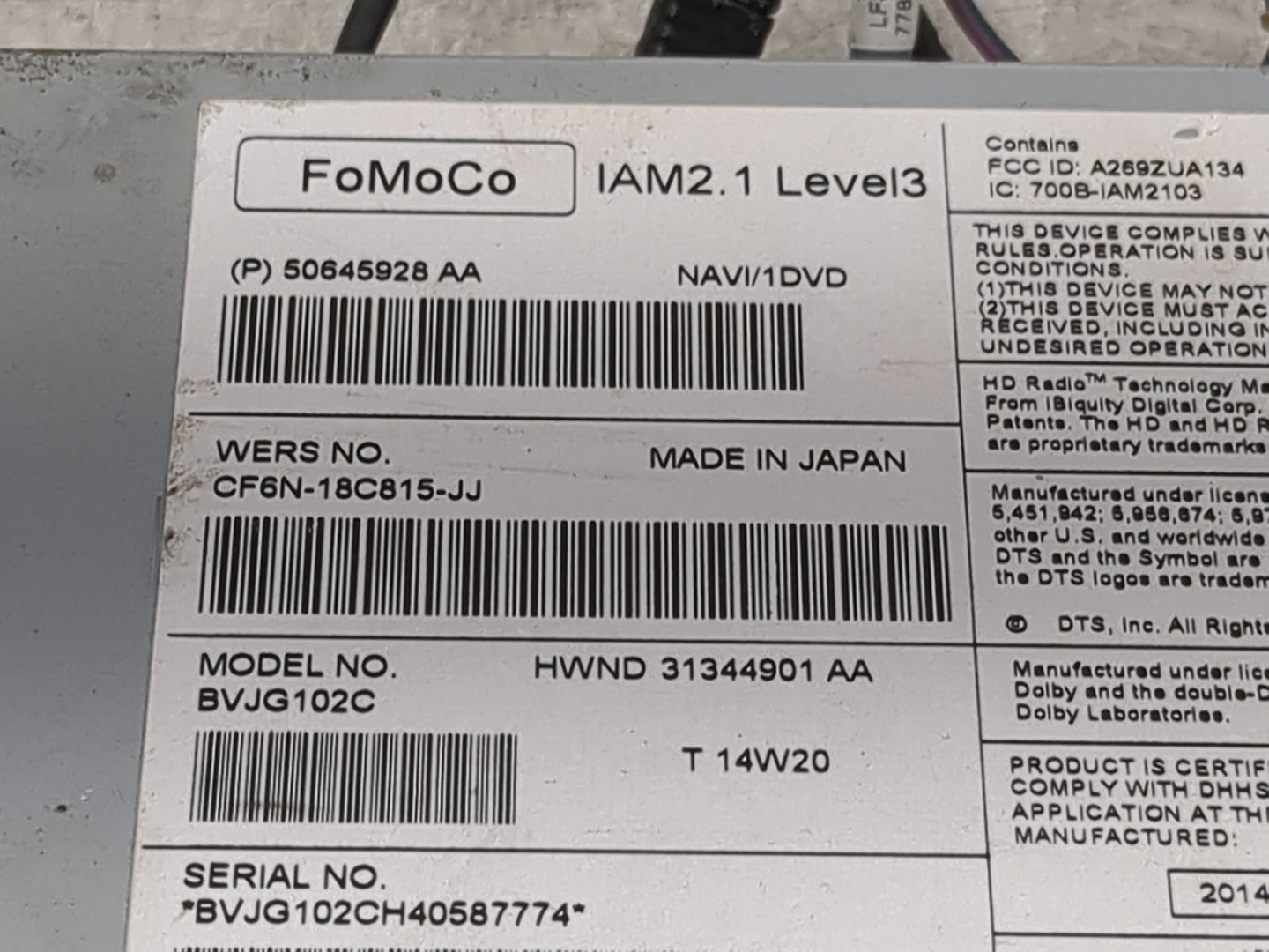 2013 Jaguar Xj Radio AM FM Cd Player Receiver Replacement P/N:50645928AA CF6N-18C815-JJ, BVJG102C Fits Fits 2012 2014 2015 2