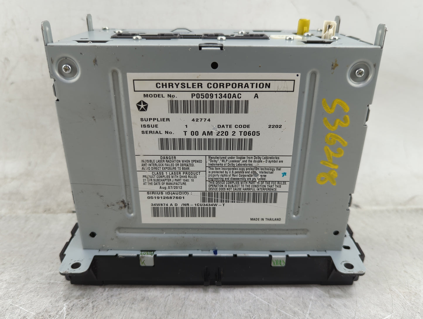 2013 Jeep Grand Cherokee Radio AM FM Cd Player Receiver Replacement P/N:P05091340AC Fits OEM Used Auto Parts - Oemusedautopa