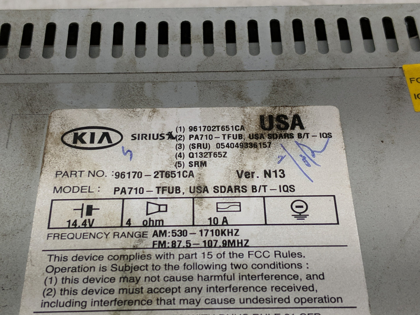 2011-2013 Kia Optima Radio AM FM Cd Player Receiver Replacement P/N:96170-2T651CA Fits Fits 2011 2012 2013 OEM Used Auto Par