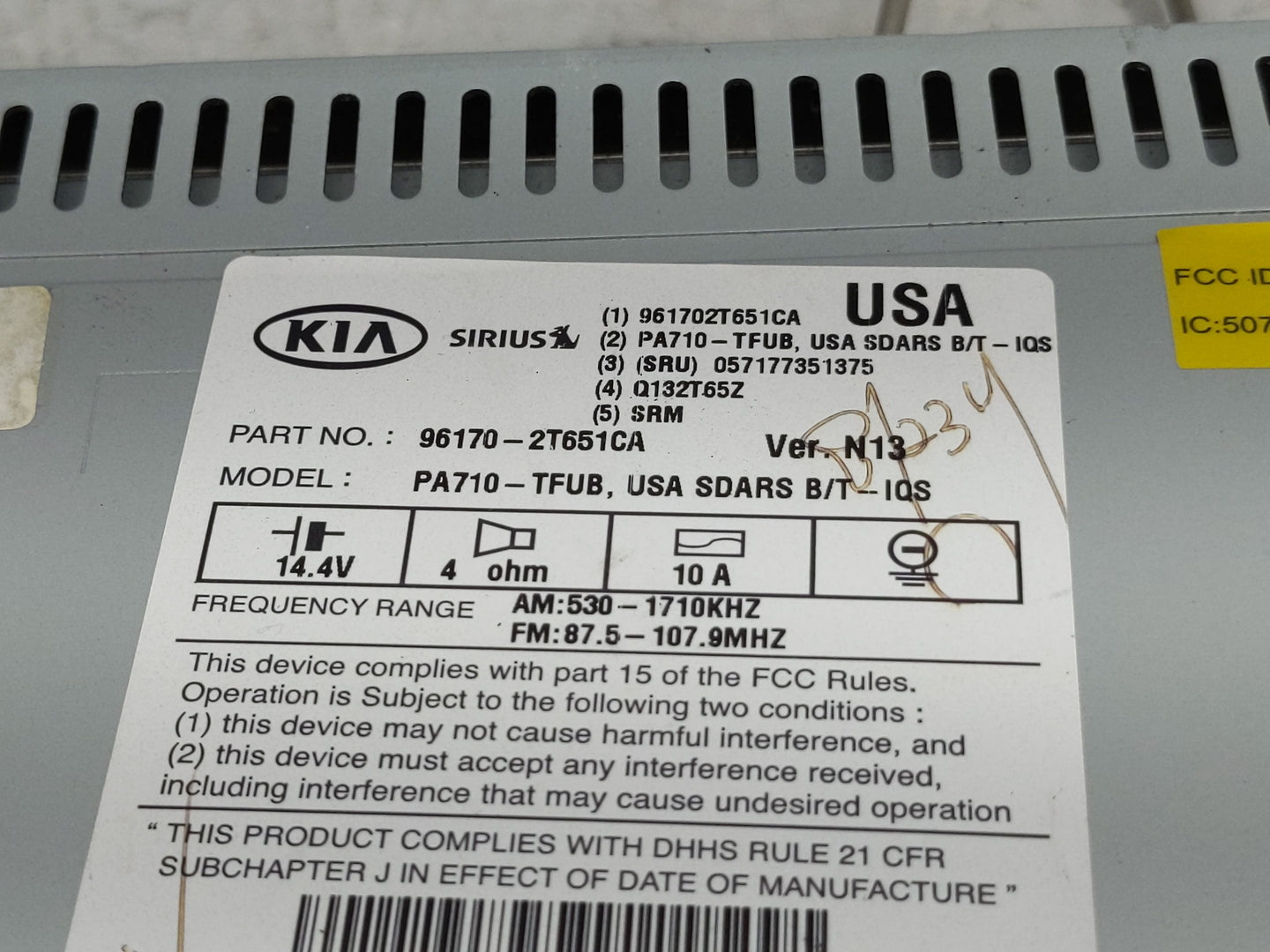 2011-2013 Kia Optima Radio AM FM Cd Player Receiver Replacement P/N:96170-2T651CA Fits Fits 2011 2012 2013 OEM Used Auto Par