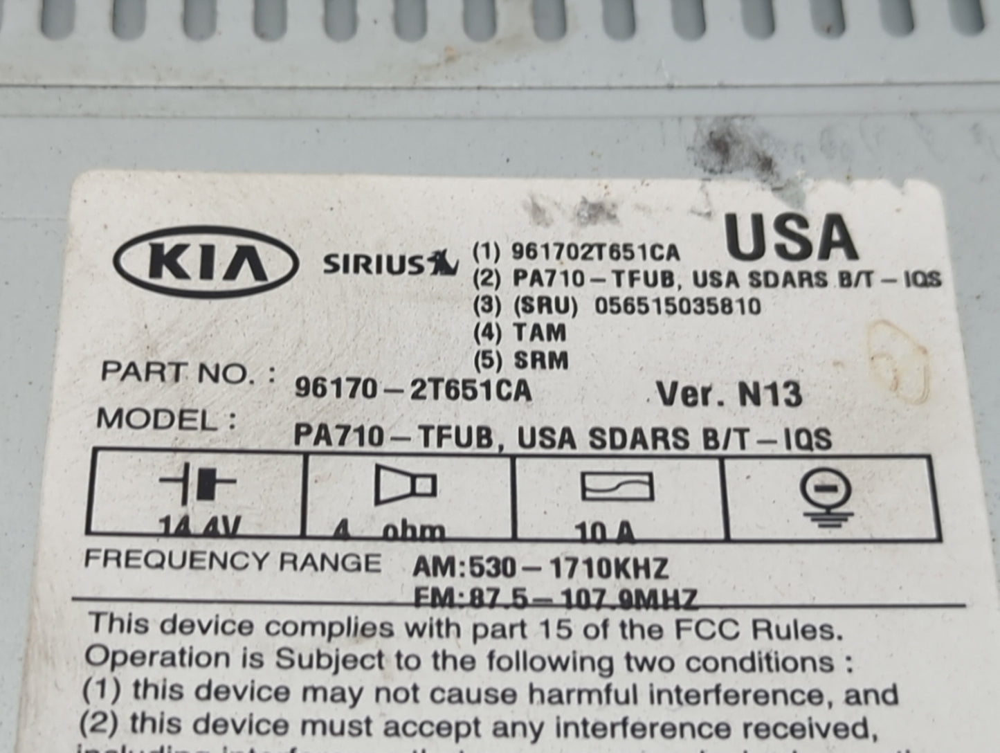 2011-2013 Kia Optima Radio AM FM Cd Player Receiver Replacement P/N:96170-2T651CA Fits Fits 2011 2012 2013 OEM Used Auto Par