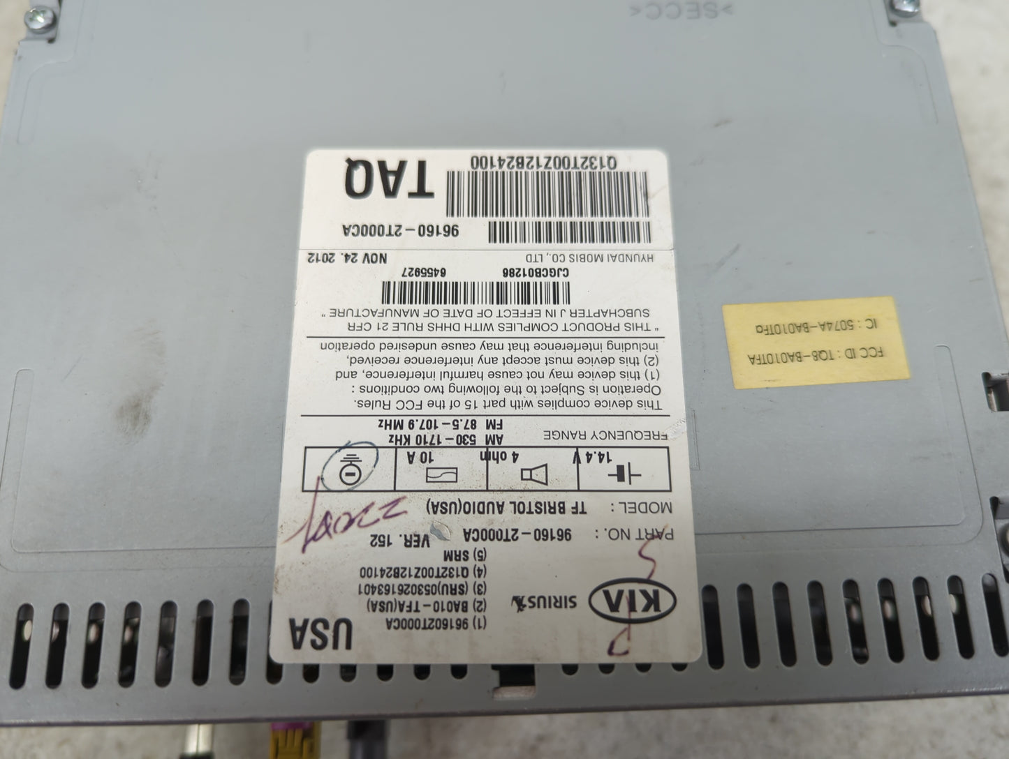2013 Kia Optima Radio AM FM Cd Player Receiver Replacement P/N:96160-2T000CA BA010-TFA, TF BRISTOL AUDIO Fits OEM Used Auto 