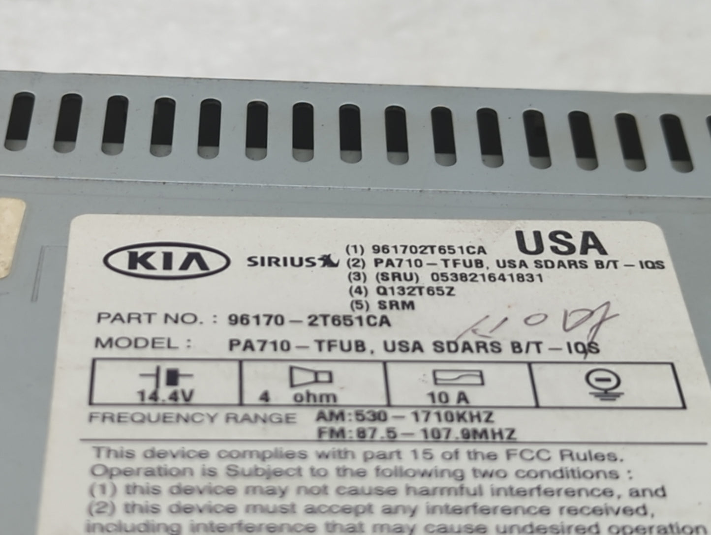2012-2013 Kia Optima Radio AM FM Cd Player Receiver Replacement P/N:96170-2T651CA Fits Fits 2012 2013 OEM Used Auto Parts - 