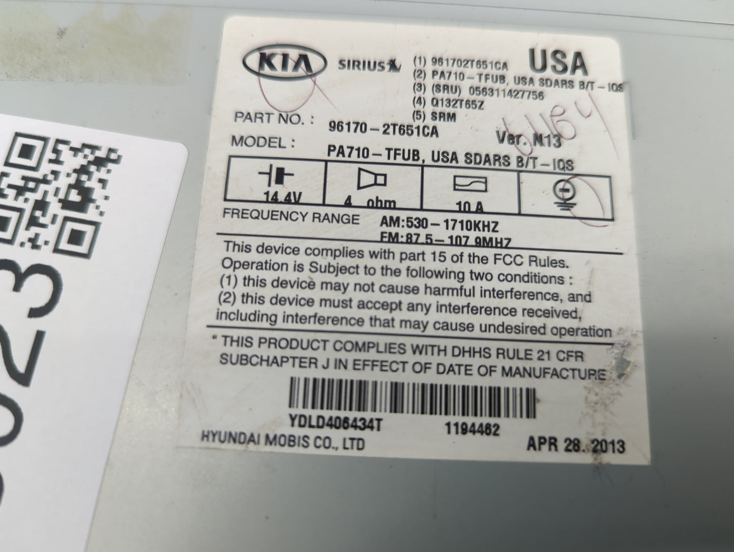 2011-2013 Kia Optima Radio AM FM Cd Player Receiver Replacement P/N:96170-2T651CA PA710-TFUB Fits Fits 2011 2012 2013 OEM Us