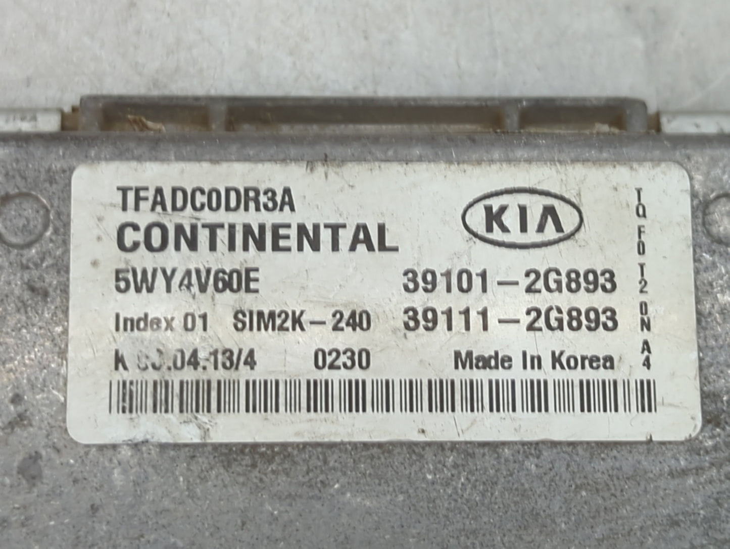 2011-2013 Kia Optima PCM Engine Control Computer ECU ECM PCU OEM P/N:39101-2G893 39111-2G893, 5WY4V60E Fits Fits 2011 2012 2