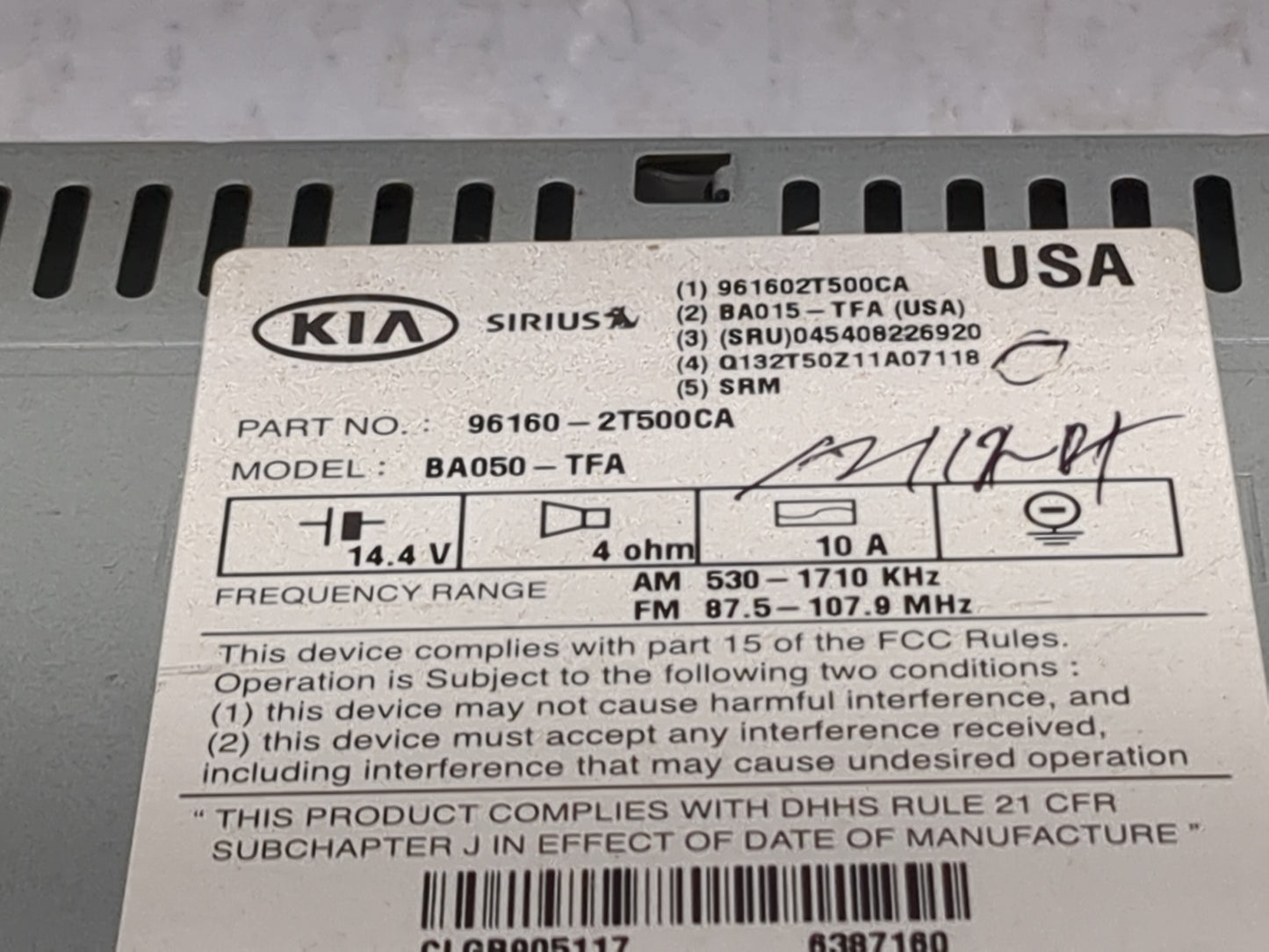 2011-2013 Kia Optima Radio AM FM Cd Player Receiver Replacement P/N:96160-2T500CA BA050-TFA, 961602T500CA Fits Fits 2011 201