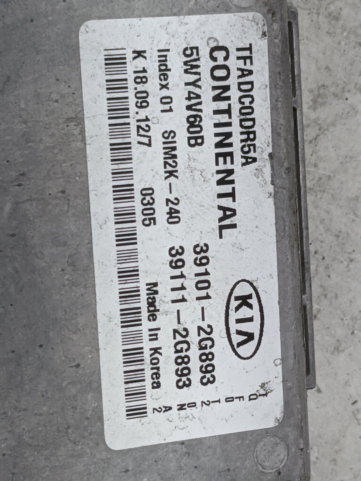 2011-2013 Kia Optima PCM Engine Control Computer ECU ECM PCU OEM P/N:5WY4V60B 39101-2G893, 39111-2G893 Fits Fits 2011 2012 2