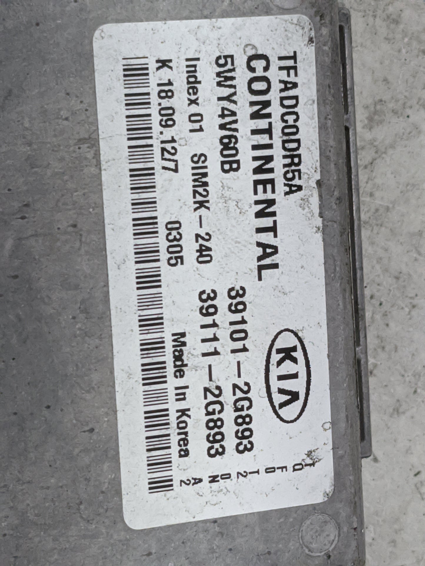 2011-2013 Kia Optima PCM Engine Control Computer ECU ECM PCU OEM P/N:5WY4V60B 39101-2G893, 39111-2G893 Fits Fits 2011 2012 2