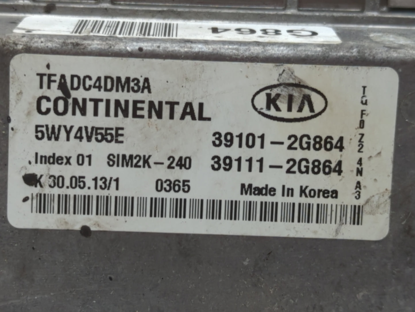 2011-2013 Kia Optima PCM Engine Control Computer ECU ECM PCU OEM P/N:39111-2G864 39101-2G864 Fits Fits 2011 2012 2013 OEM Us