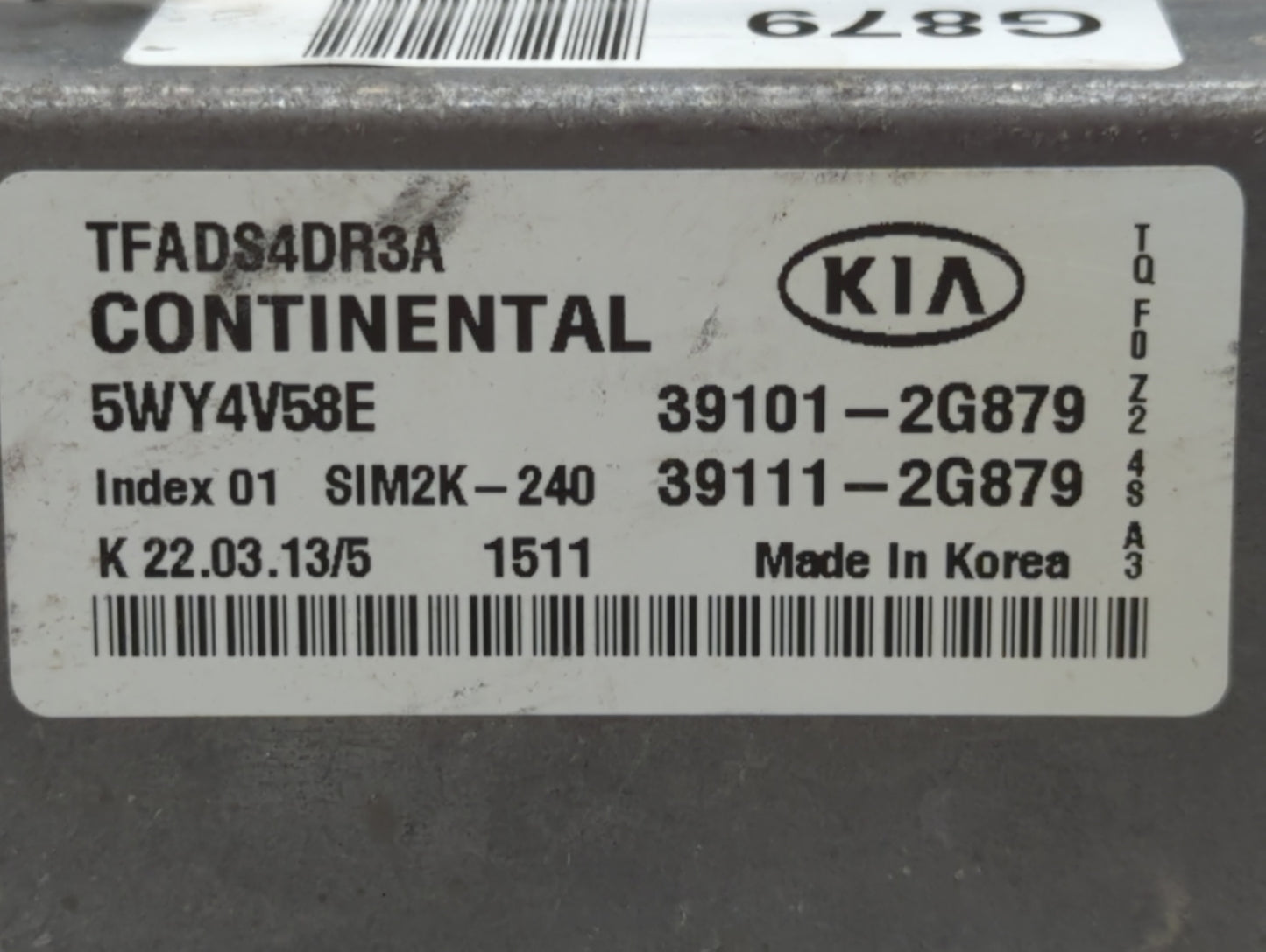 2011-2013 Kia Optima PCM Engine Control Computer ECU ECM PCU OEM P/N:39111-2G879 39101-2G879, 39111-2G877 Fits Fits 2011 201