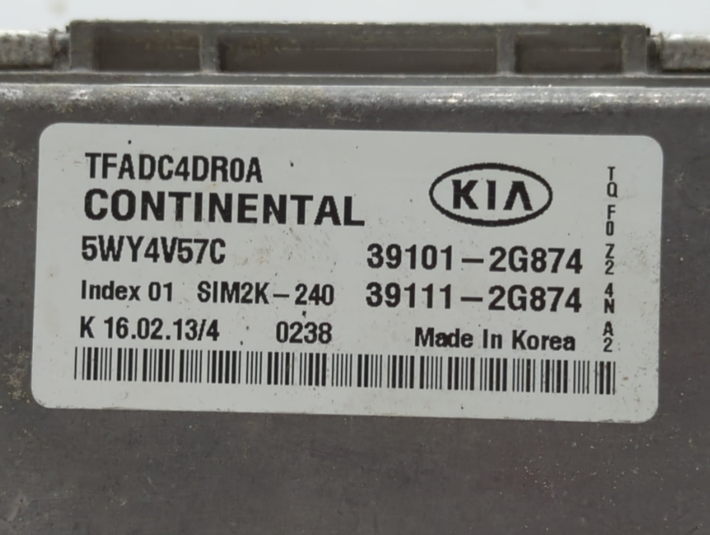 2011-2013 Kia Optima PCM Engine Control Computer ECU ECM PCU OEM P/N:39101-2G874 Fits Fits 2011 2012 2013 OEM Used Auto Part