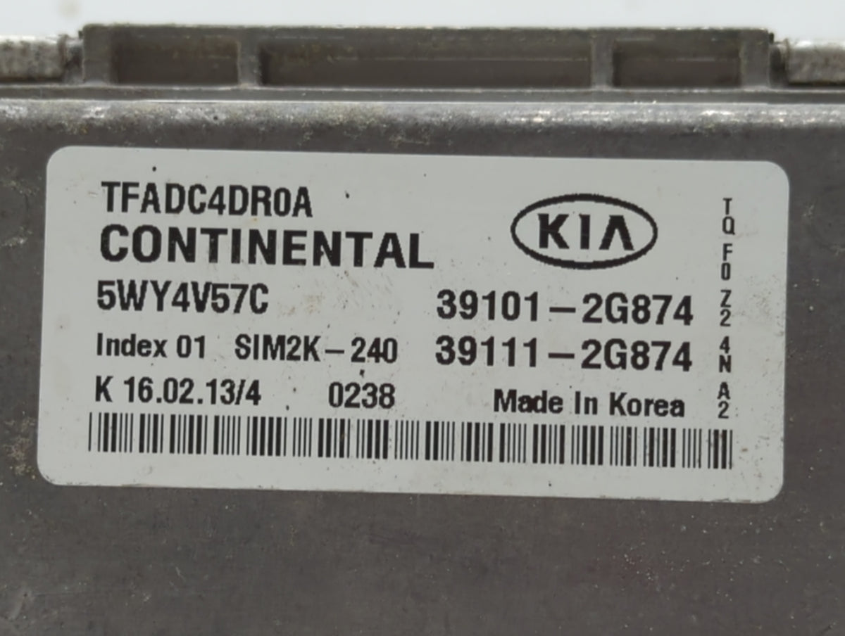 2011-2013 Kia Optima PCM Engine Control Computer ECU ECM PCU OEM P/N:39101-2G874 Fits 2011 2012 2013 OEM Used Auto Parts - O