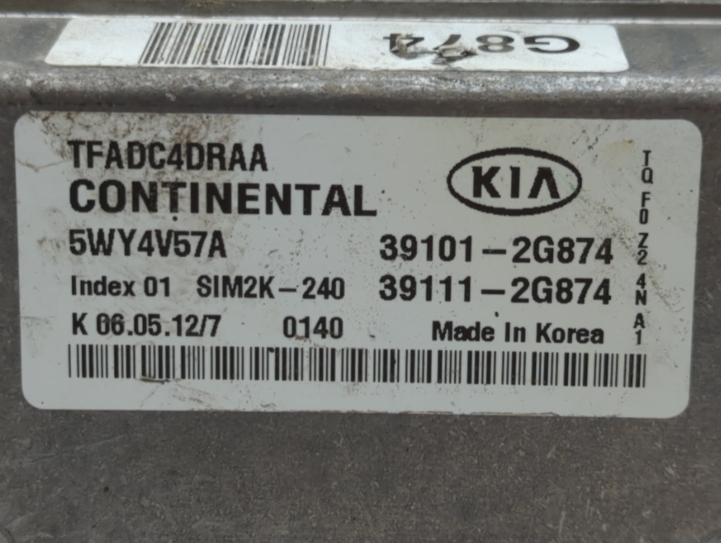 2011-2013 Kia Optima PCM Engine Control Computer ECU ECM PCU OEM P/N:39111-2G874 39101-2G874 Fits Fits 2011 2012 2013 OEM Us