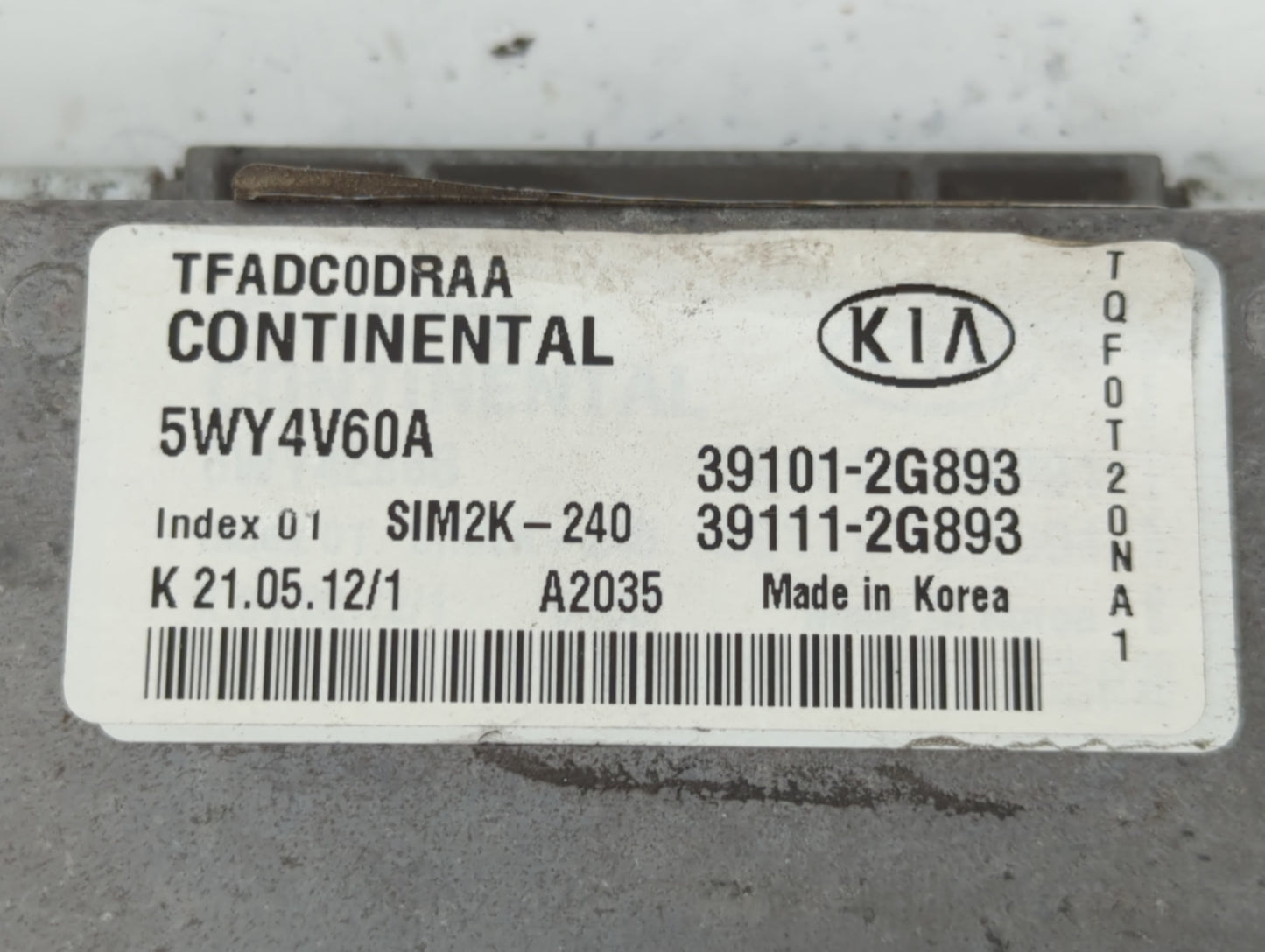 2011-2013 Kia Optima PCM Engine Control Computer ECU ECM PCU OEM P/N:39101-2G893 39111-2G893 Fits Fits 2011 2012 2013 OEM Us