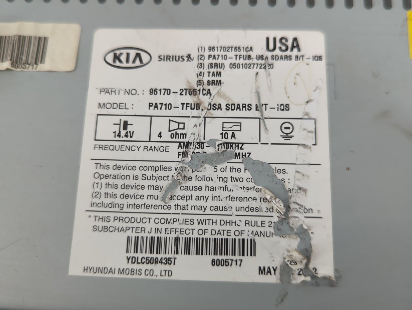 2011-2013 Kia Optima Radio AM FM Cd Player Receiver Replacement P/N:96170-2T651CA Fits Fits 2011 2012 2013 OEM Used Auto Par