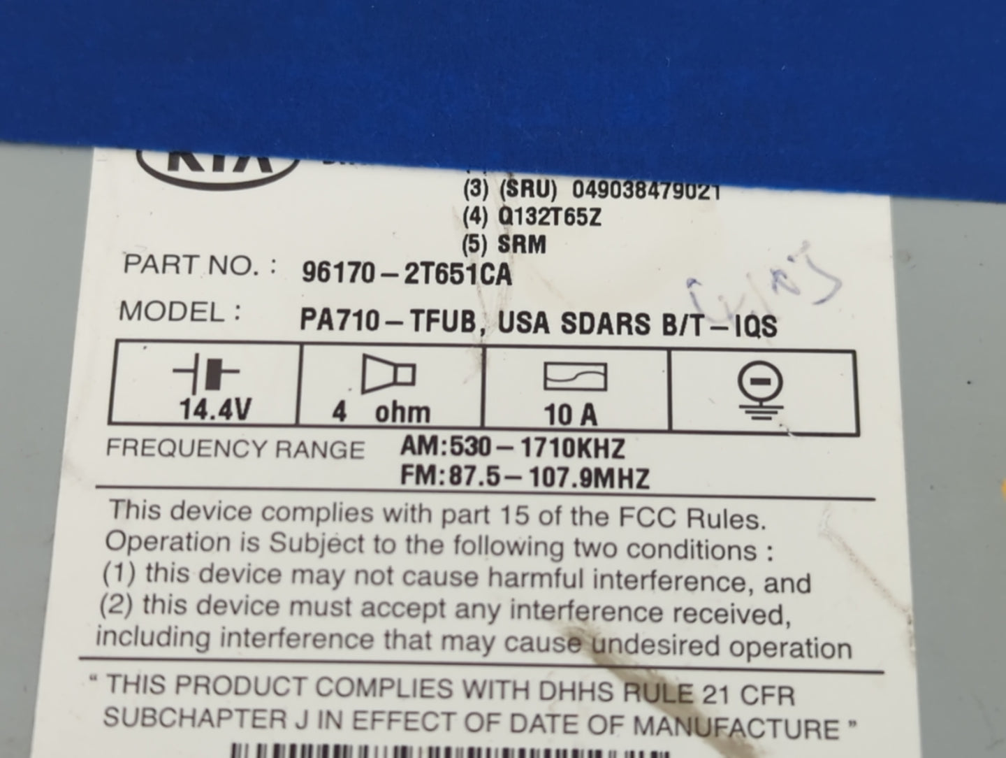 2011-2013 Kia Optima Radio AM FM Cd Player Receiver Replacement P/N:96170-2T651CA Fits Fits 2011 2012 2013 OEM Used Auto Par
