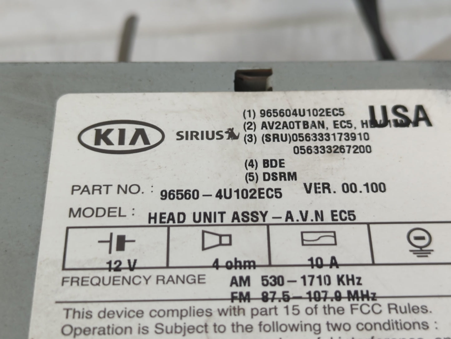 2011-2013 Kia Optima Radio AM FM Cd Player Receiver Replacement P/N:96560-4U102EC5 Fits Fits 2011 2012 2013 OEM Used Auto Pa