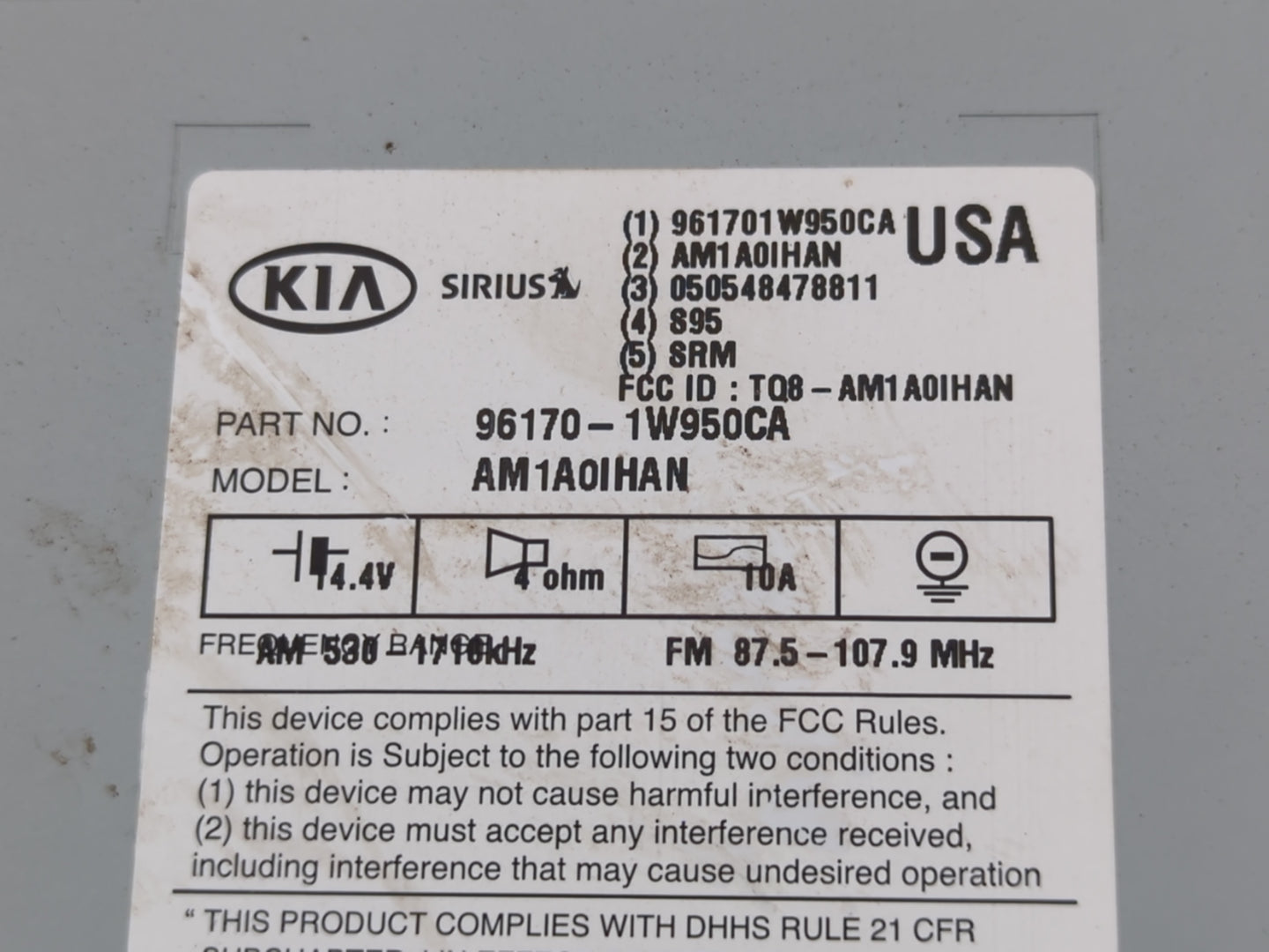 2012-2015 Kia Rio Radio AM FM Cd Player Receiver Replacement P/N:96170-1W950CA Fits Fits 2012 2013 2014 2015 OEM Used Auto P