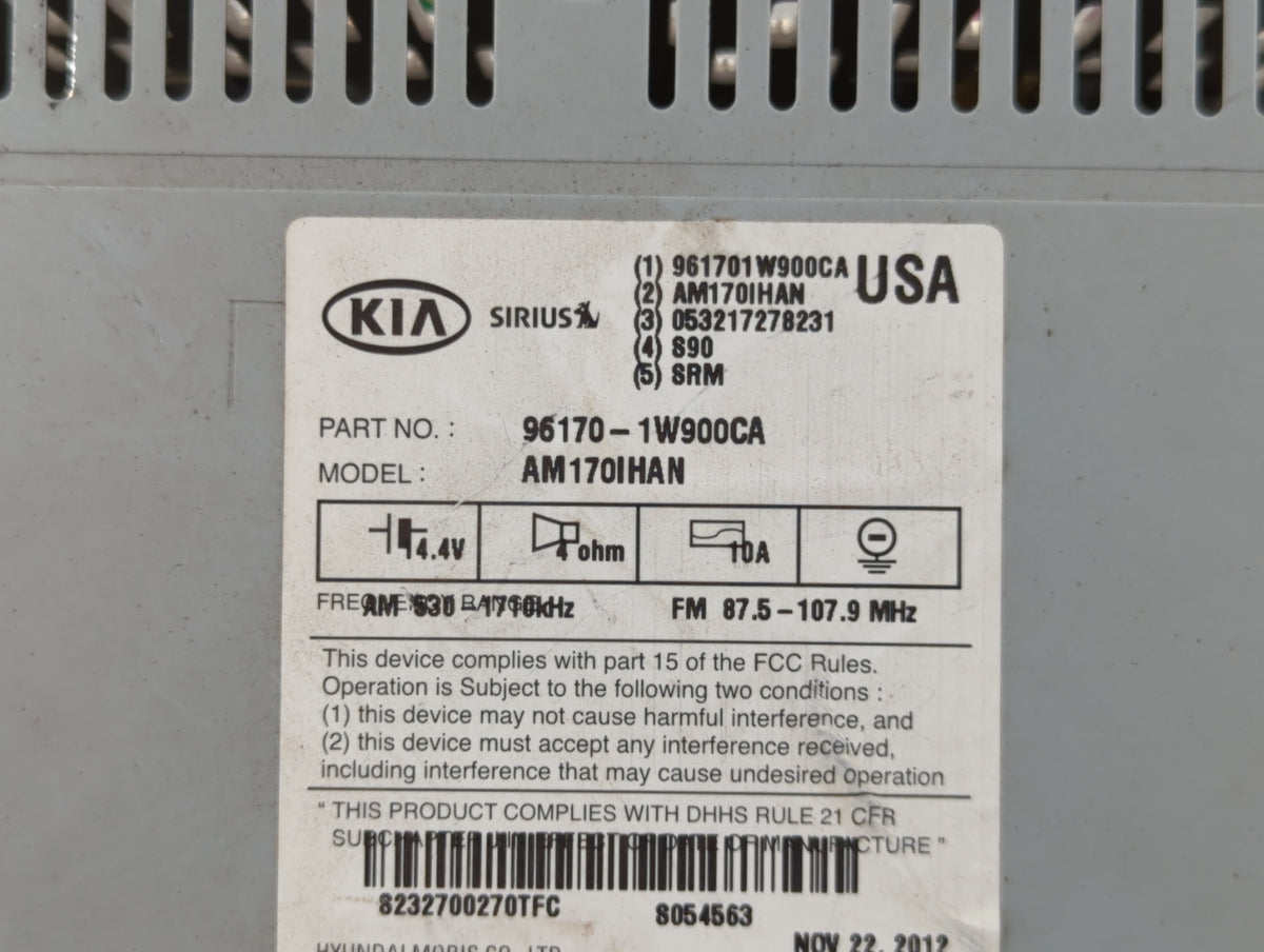 2012-2015 Kia Rio Radio AM FM Cd Player Receiver Replacement P/N:96170-1W900CA Fits 2012 2013 2014 2015 OEM Used Auto Parts 