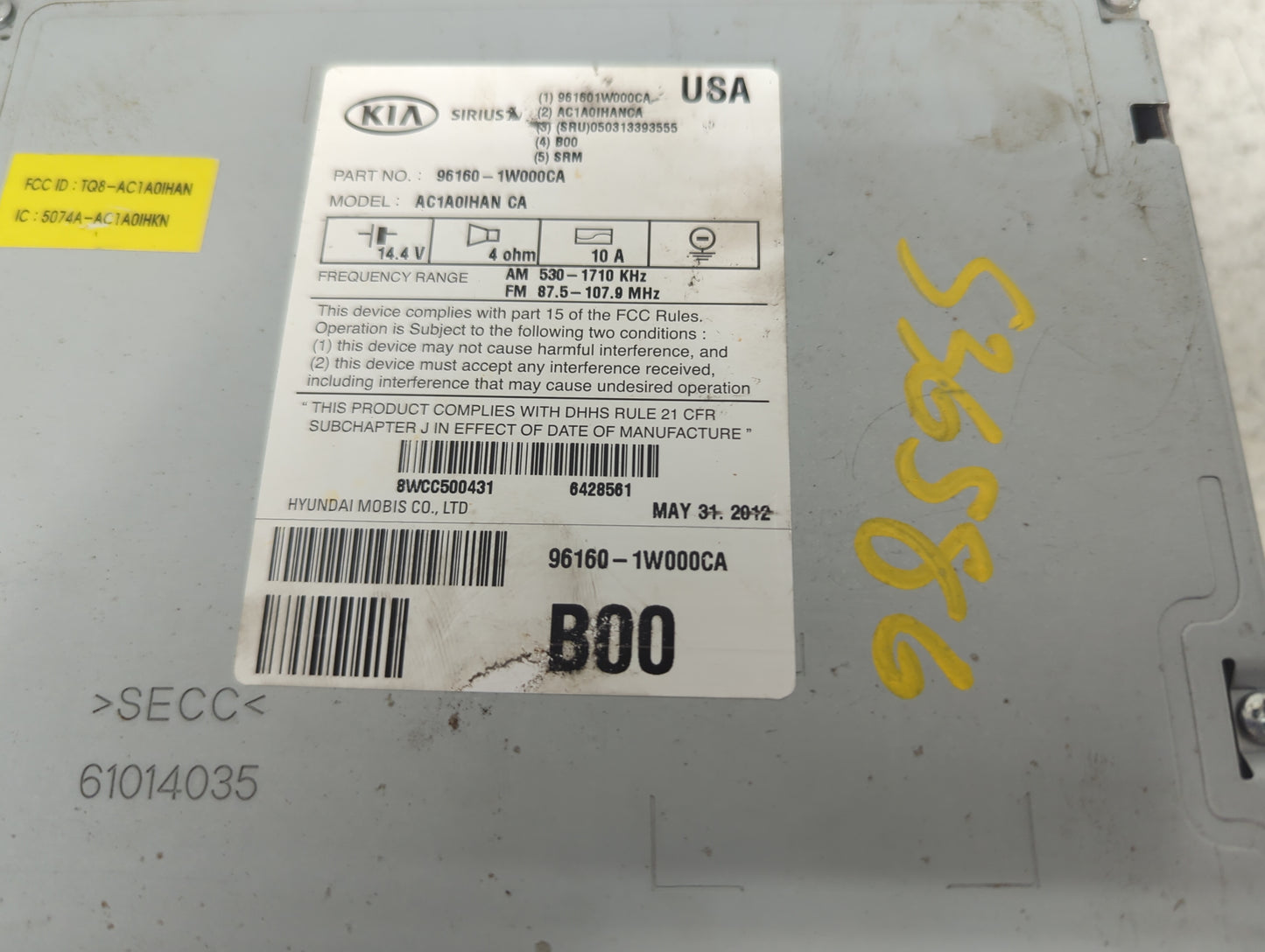 2012-2015 Kia Rio Radio AM FM Cd Player Receiver Replacement P/N:96160-1W000CA AC1A0IHAN CA Fits Fits 2012 2013 2014 2015 OE