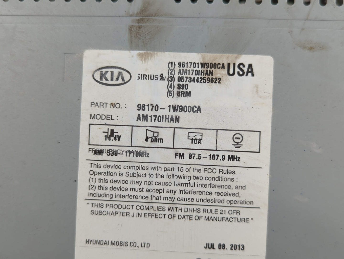 2012-2015 Kia Rio Radio AM FM Cd Player Receiver Replacement P/N:96170-1W900CA Fits Fits 2012 2013 2014 2015 OEM Used Auto P