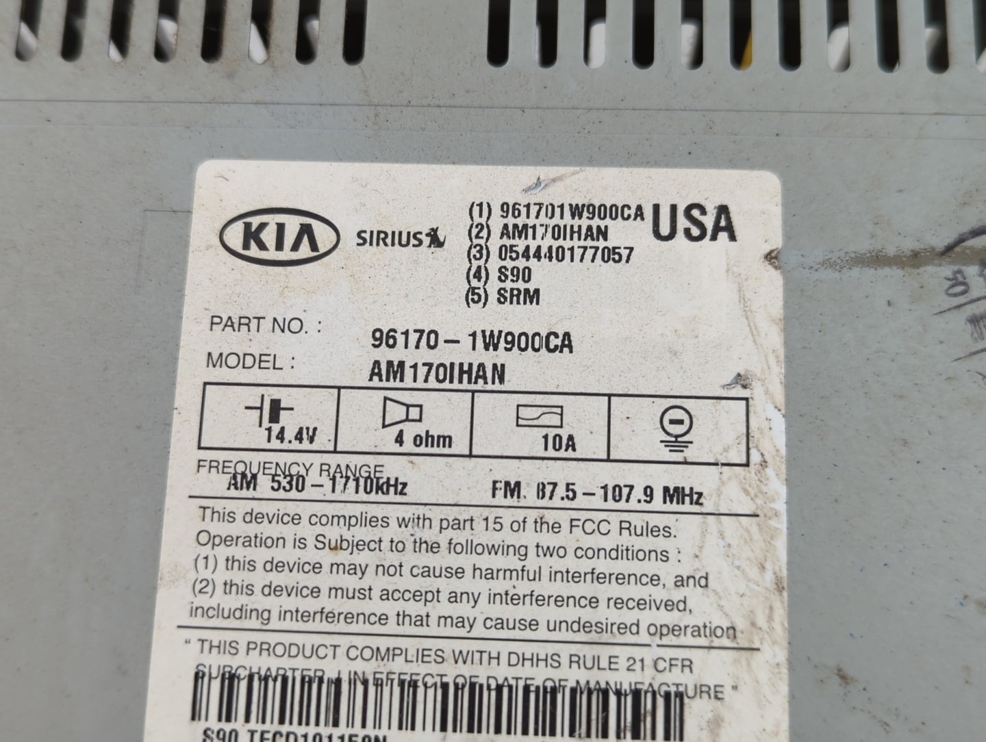 2012-2015 Kia Rio Radio AM FM Cd Player Receiver Replacement P/N:96170-1W900CA Fits Fits 2012 2013 2014 2015 OEM Used Auto P