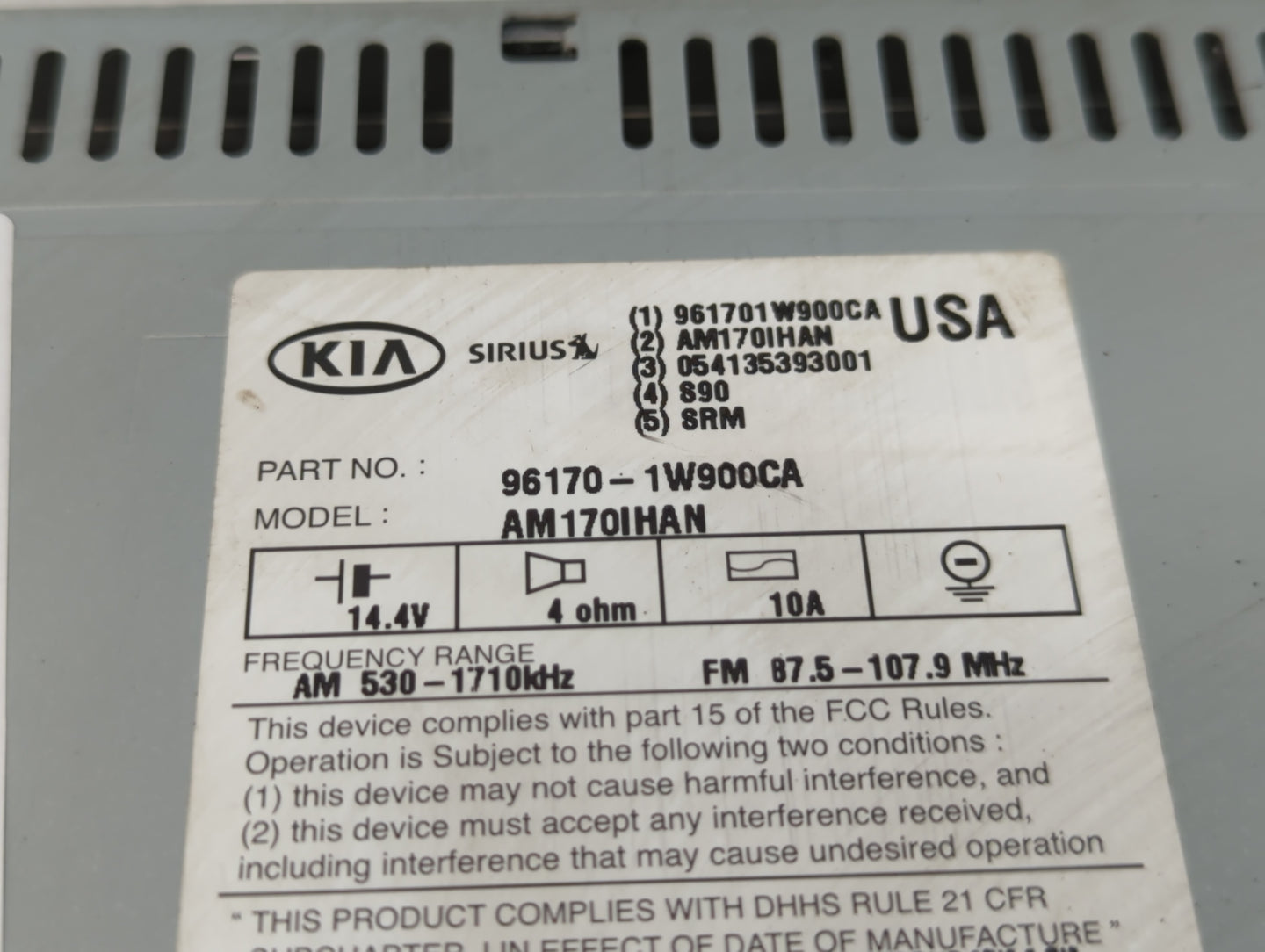2012-2015 Kia Rio Radio AM FM Cd Player Receiver Replacement P/N:96170-1W900CA Fits Fits 2012 2013 2014 2015 OEM Used Auto P