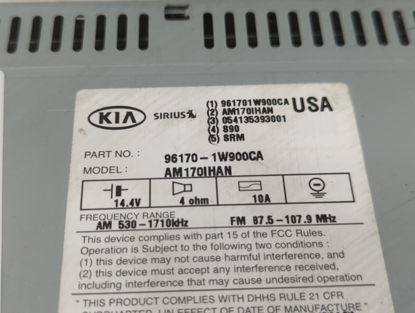 2012-2015 Kia Rio Radio AM FM Cd Player Receiver Replacement P/N:96170-1W900CA Fits Fits 2012 2013 2014 2015 OEM Used Auto P