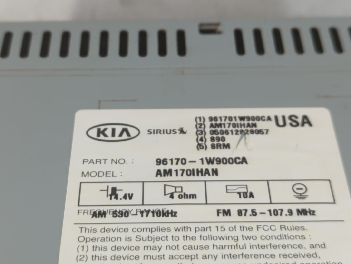 2012-2015 Kia Rio Radio AM FM Cd Player Receiver Replacement P/N:96170-1W900CA Fits Fits 2012 2013 2014 2015 OEM Used Auto P