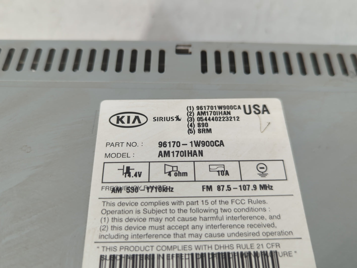 2012-2015 Kia Rio Radio AM FM Cd Player Receiver Replacement P/N:96170-1W900CA Fits Fits 2012 2013 2014 2015 OEM Used Auto P