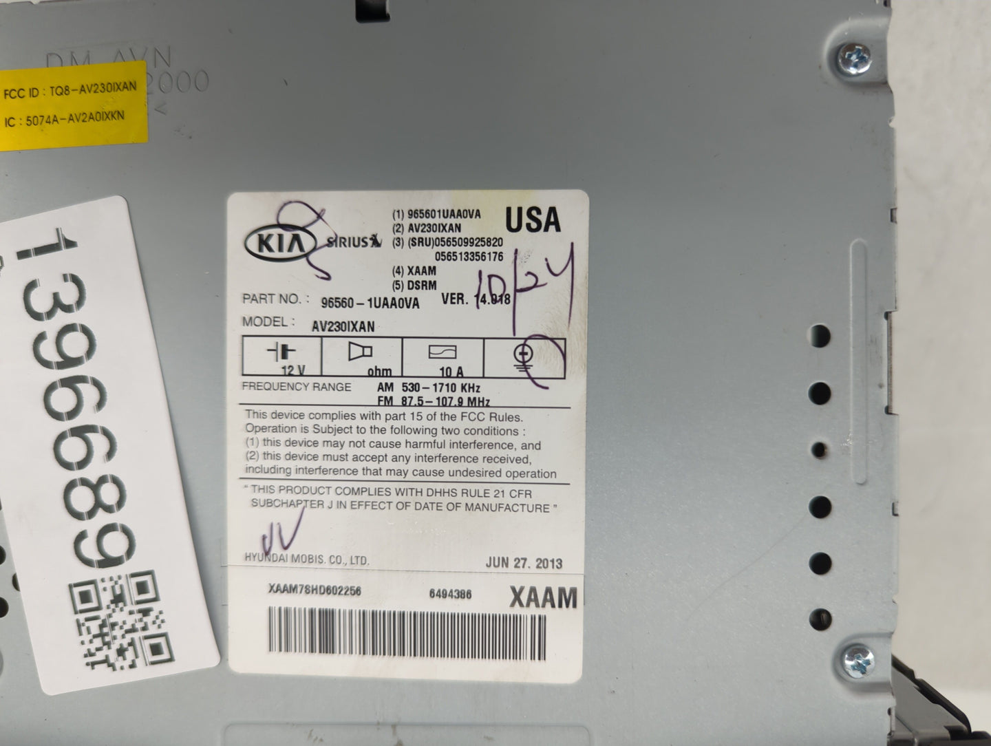 2011-2013 Kia Sorento Radio AM FM Cd Player Receiver Replacement P/N:96560-1UAA0VA Fits Fits 2011 2012 2013 OEM Used Auto Pa
