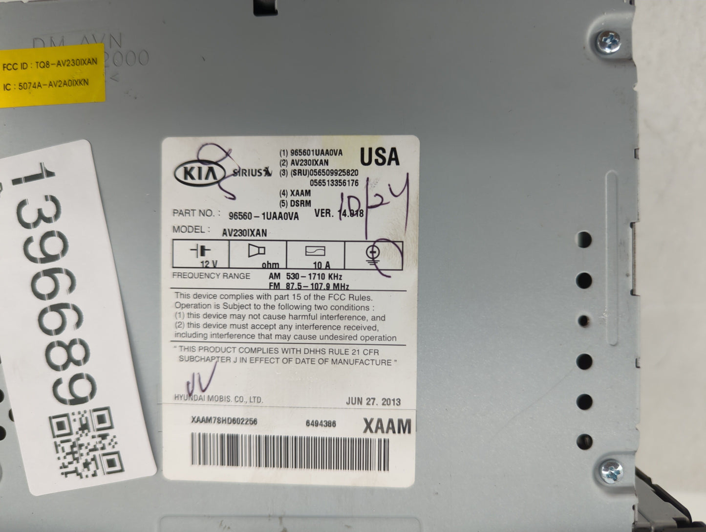 2011-2013 Kia Sorento Radio AM FM Cd Player Receiver Replacement P/N:96560-1UAA0VA Fits Fits 2011 2012 2013 OEM Used Auto Pa