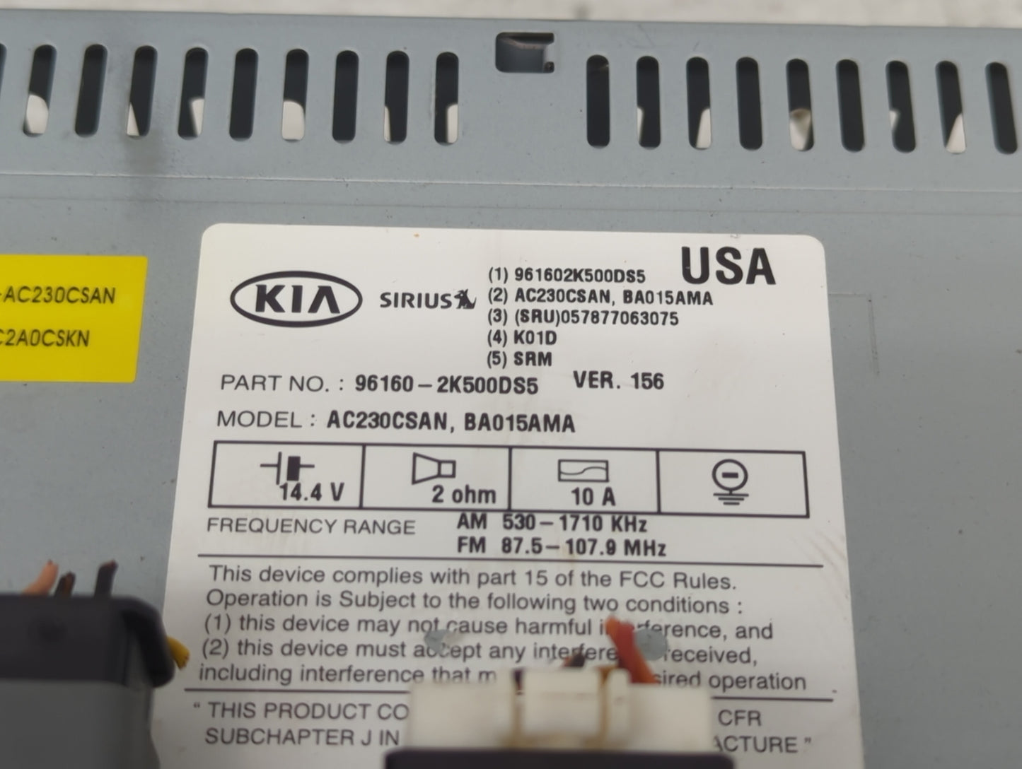 2012-2013 Kia Soul Radio AM FM Cd Player Receiver Replacement P/N:96160-2K500DS5 Fits Fits 2012 2013 OEM Used Auto Parts - O