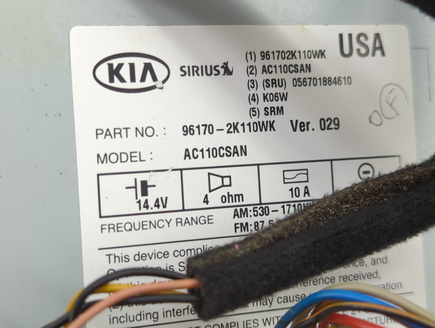 2012-2013 Kia Soul Radio AM FM Cd Player Receiver Replacement P/N:96170-2K110WK 961702K110WK, AC110CSAN Fits Fits 2012 2013 