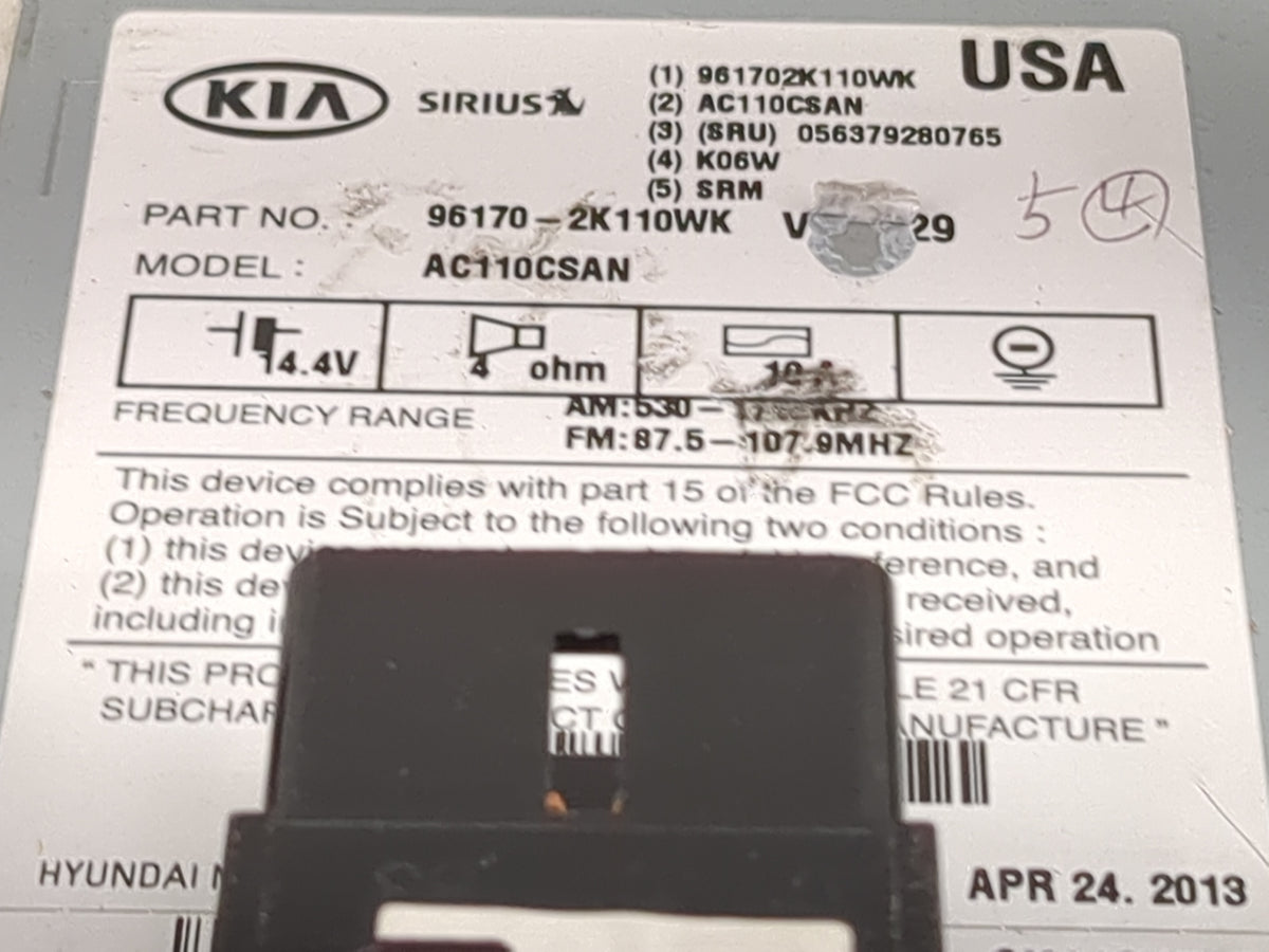 2012-2013 Kia Soul Radio AM FM Cd Player Receiver Replacement P/N:961702K110WK AC110CSAN Fits Fits 2012 2013 OEM Used Auto P