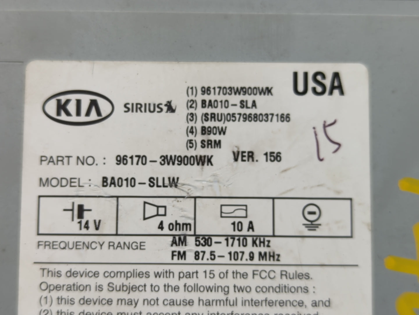 2011-2013 Kia Sportage Radio AM FM Cd Player Receiver Replacement P/N:96170-3W900WK Fits Fits 2011 2012 2013 OEM Used Auto P