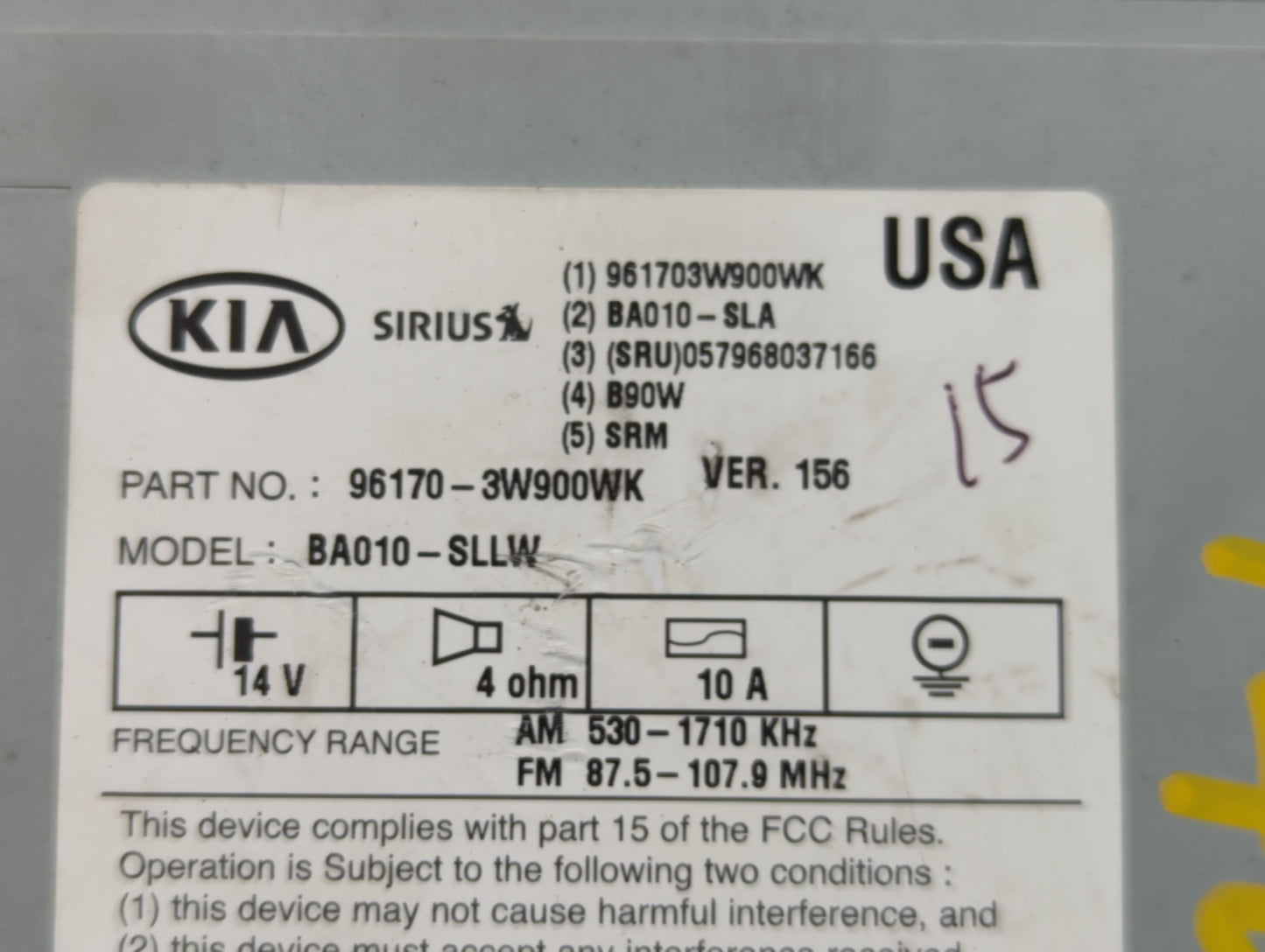 2011-2013 Kia Sportage Radio AM FM Cd Player Receiver Replacement P/N:96170-3W900WK Fits Fits 2011 2012 2013 OEM Used Auto P