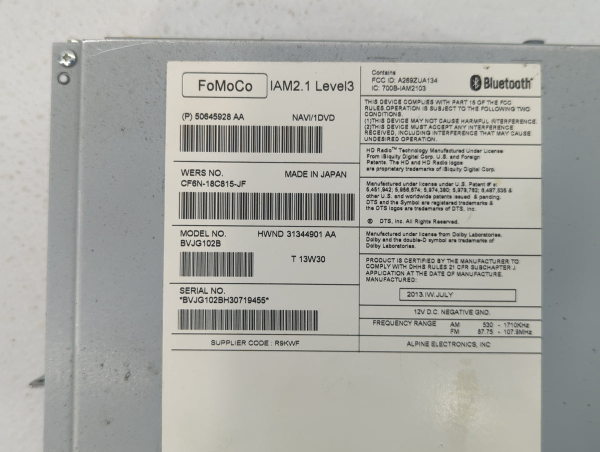2013-2015 Land Rover Lr2 Am Fm Cd Player Radio Receiver 440147 - Oemusedautoparts1.com
