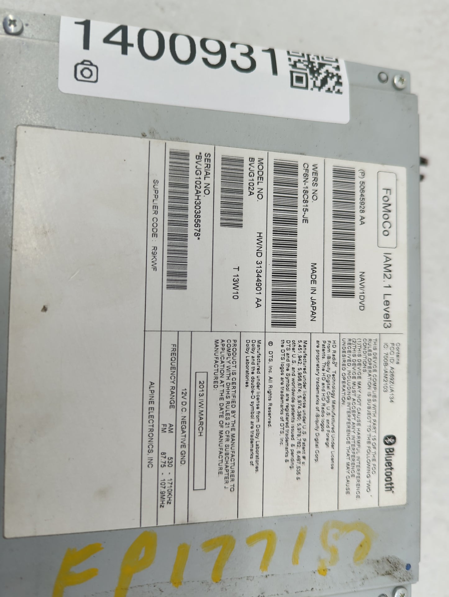 2012-2016 Land Rover Range Rover Evoque Radio AM FM Cd Player Receiver Replacement P/N:50645928 AA Fits OEM Used Auto Parts 