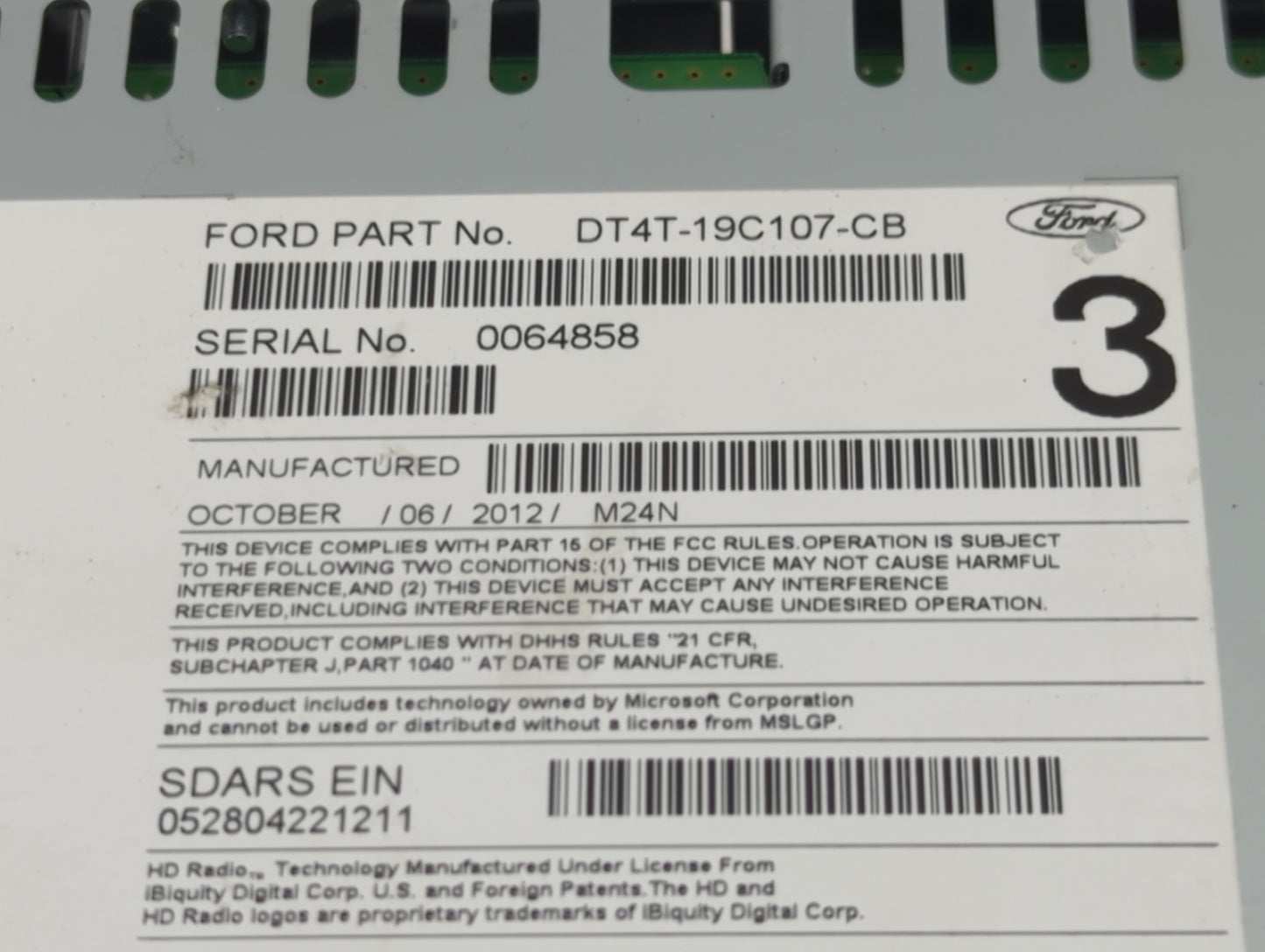 2013 Lincoln Mkx Radio AM FM Cd Player Receiver Replacement P/N:PU-3529L-A DT4T-19C107-CB Fits OEM Used Auto Parts - Oemused