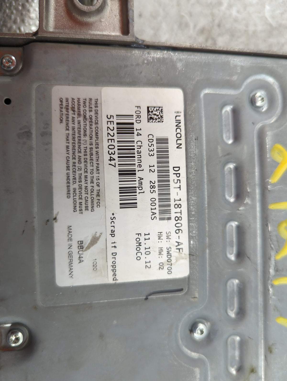 2013-2014 Lincoln Mkz Radio Speaker Amplifier Dp5t-18t806-af - Oemusedautoparts1.com