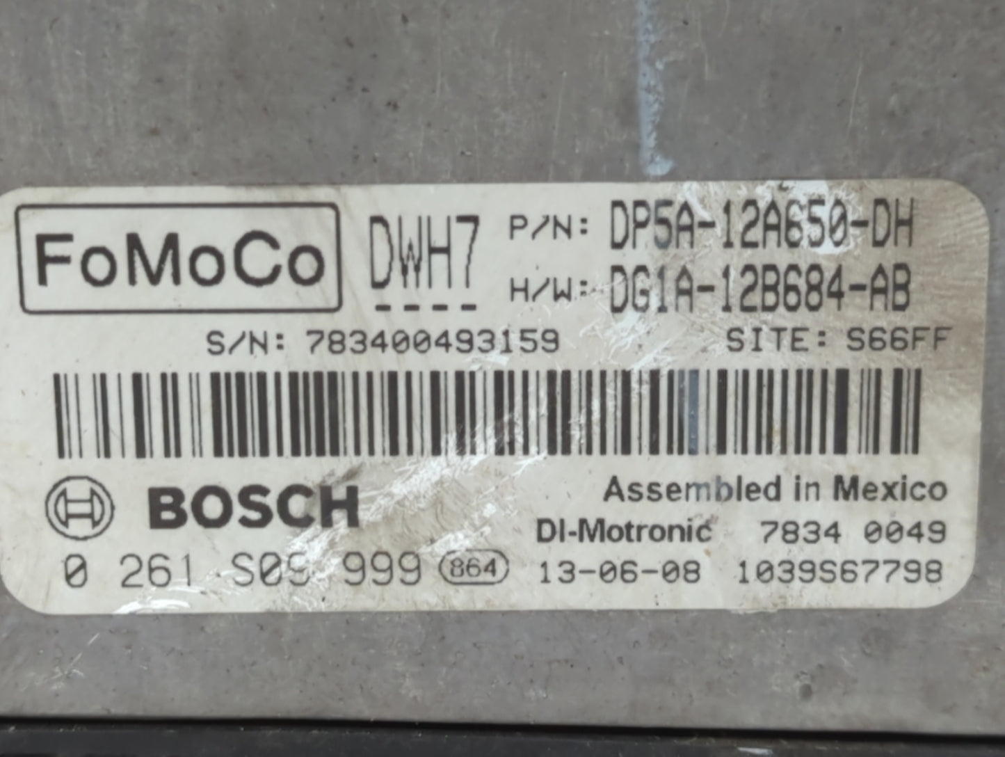 2013 Lincoln Mkz PCM Engine Control Computer ECU ECM PCU OEM P/N:DP5A-12A650-DH 0 261 S09 222 Fits OEM Used Auto Parts - Oem