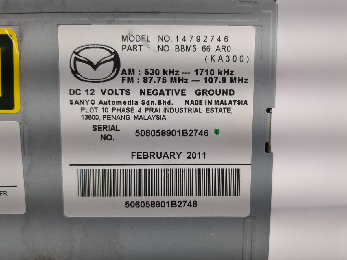2011 Mazda 3 Radio AM FM Cd Player Receiver Replacement P/N:BBM5 66 AR0 OEM Used Auto Parts - Oemusedautoparts1.com