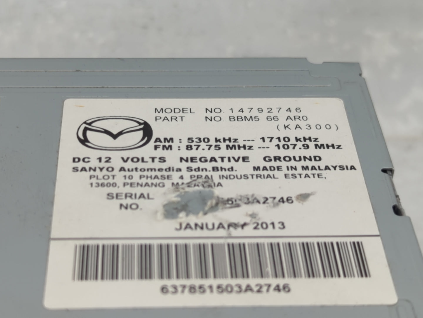 2012-2013 Mazda 3 Radio AM FM Cd Player Receiver Replacement P/N:BBM5 66 AR0 Fits Fits 2012 2013 OEM Used Auto Parts - Oemus