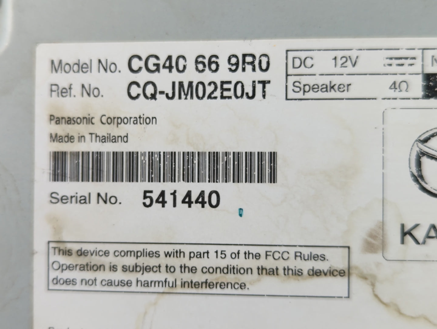 2013-2017 Mazda 5 Radio AM FM Cd Player Receiver Replacement P/N:CG40 66 9R0 Fits Fits 2013 2014 2015 2016 2017 OEM Used Aut