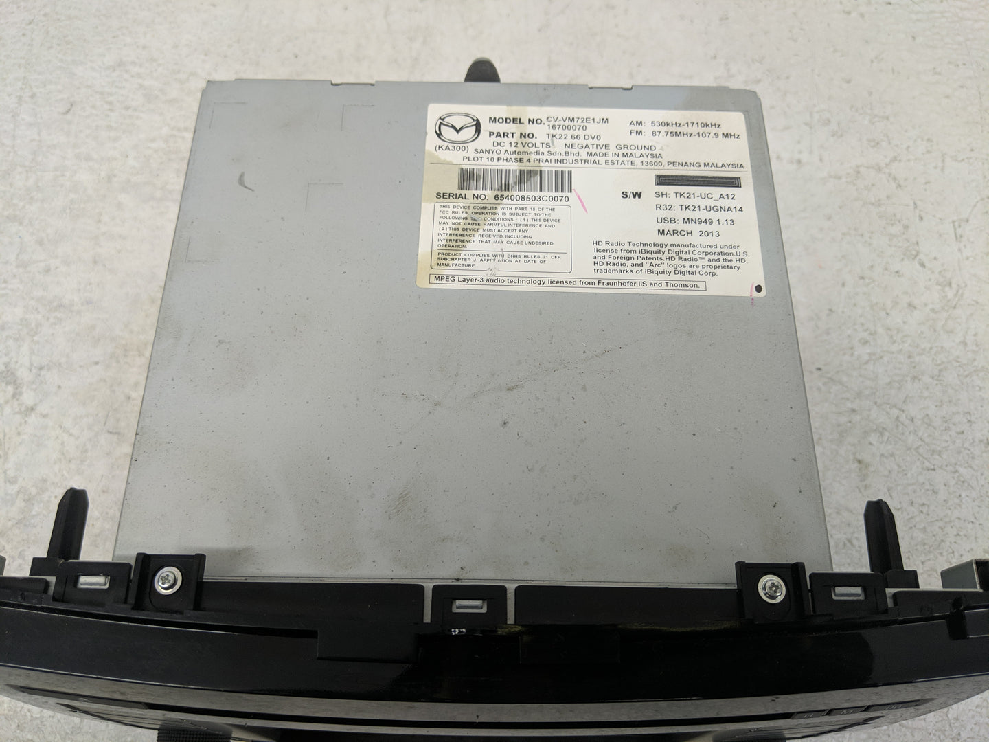 2013-2015 Mazda Cx-9 Radio AM FM Cd Player Receiver Replacement P/N:1K22 66 DV0 Fits Fits 2013 2014 2015 OEM Used Auto Parts